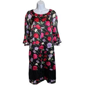 Carlisle Women's Black Red Floral Satin Midi Dress Size 8 Career Botanical Print